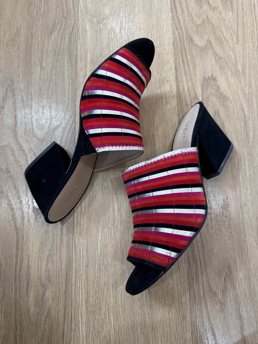 Botkier Posie Multicolored Striped Suede and Metallic Heeled Mules Size 10